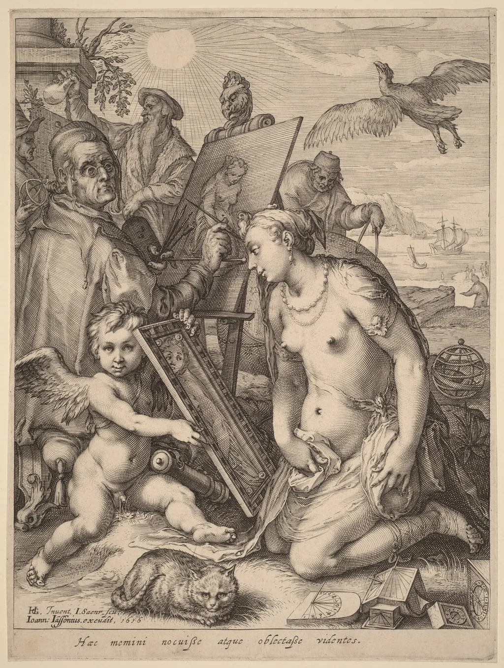 Artist Painting a Nude Woman: Allegory of Visual Perception, by Jan Pietersz Saenredam, ink, 1598