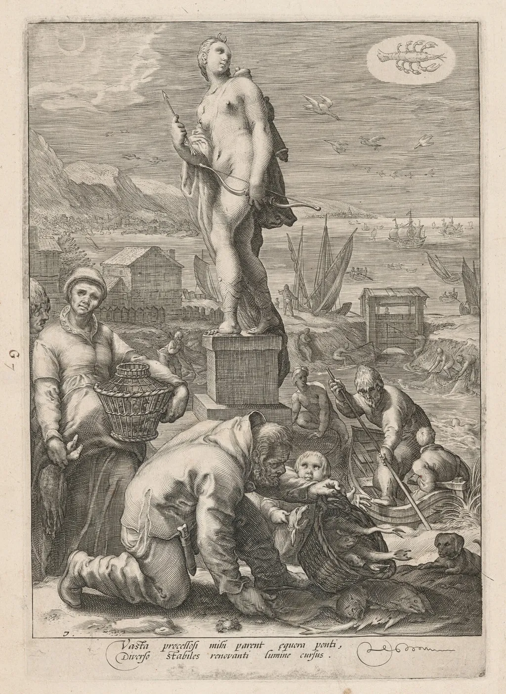 Diana Presiding Over Navigation and Fishing, by Jan Pietersz Saenredam, ink, 1596