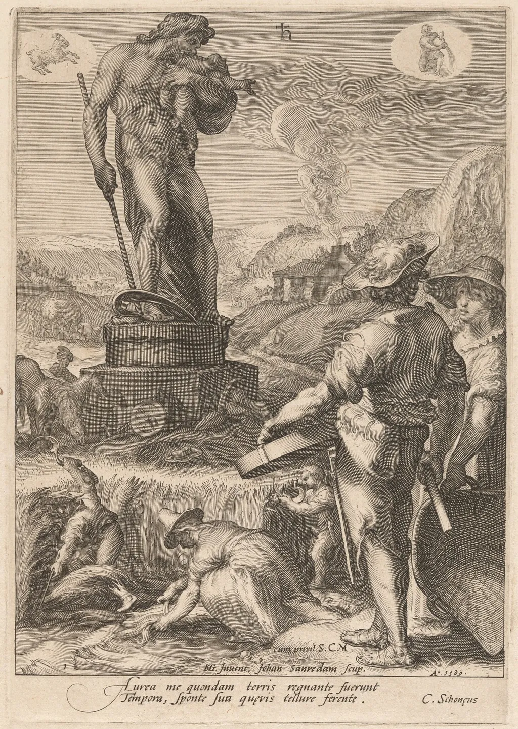 Saturn Presiding Over Agriculture, by Jan Pietersz Saenredam, ink, 1596