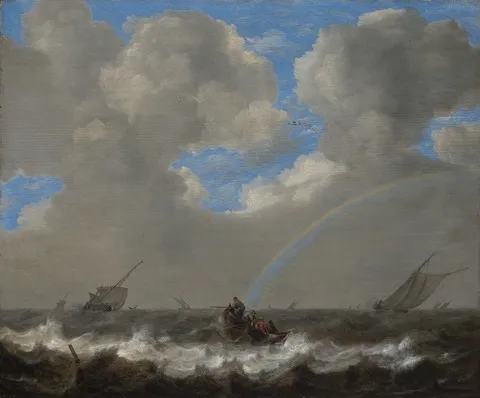Seascape with a Rainbow, by Jan Porcellis, oil, 1631