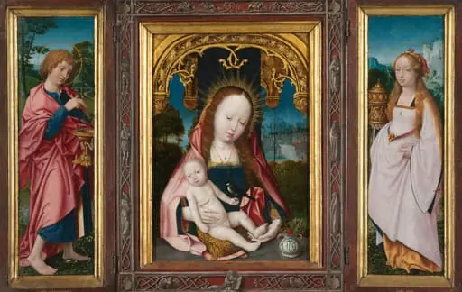 Triptych with Virgin and Child, Saint John the Evangelist (left wing) and Mary Magdalene (right wing), by Jan Provoost