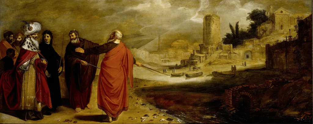 Aaron changing the water of the river into blood, by Jan Pynas, oil, 1610