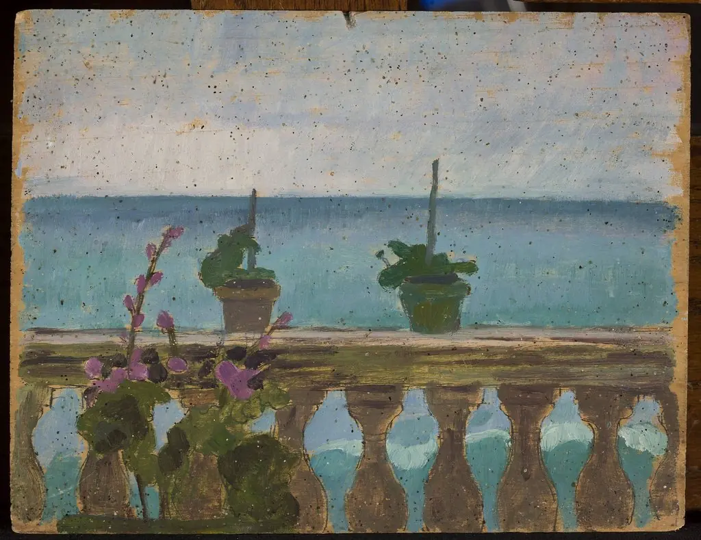 Balcony with flower pots, by Jan Rembowski