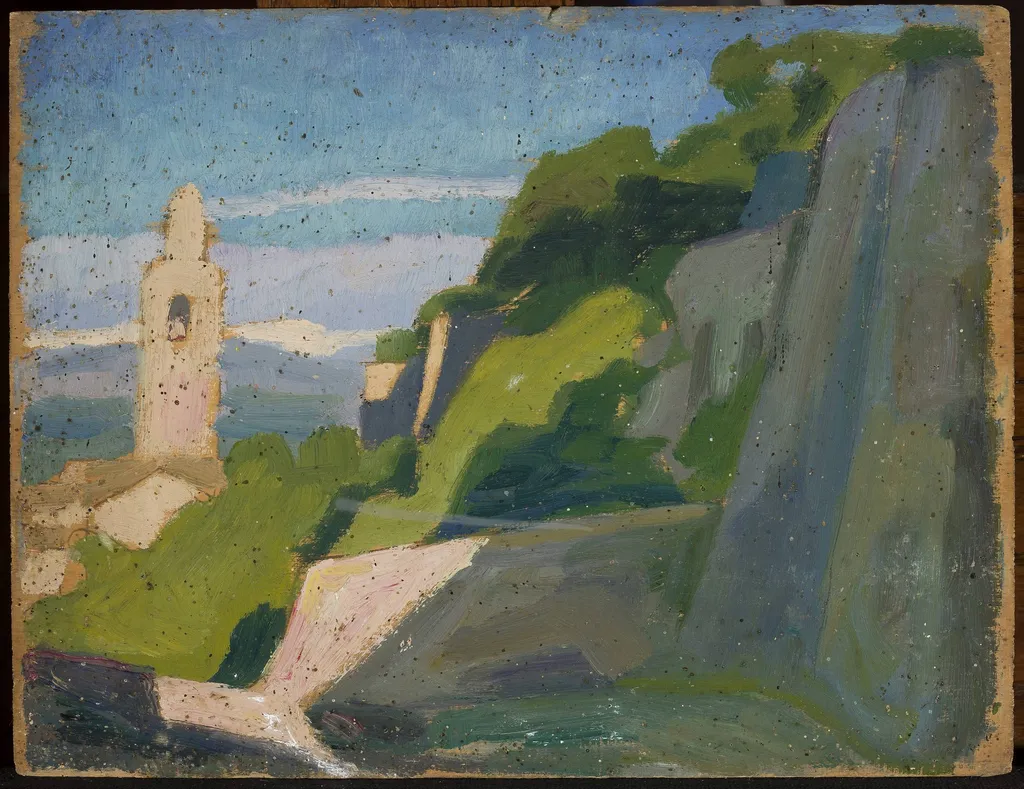 Landscape with a shrine, by Jan Rembowski, oil, 1911