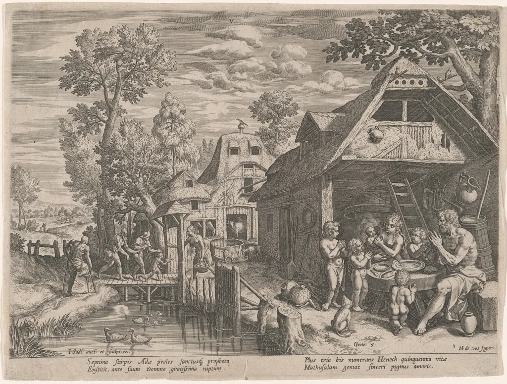 Henoch and His Family at a Meal, by Jan Sadeler I, ink, 1586
