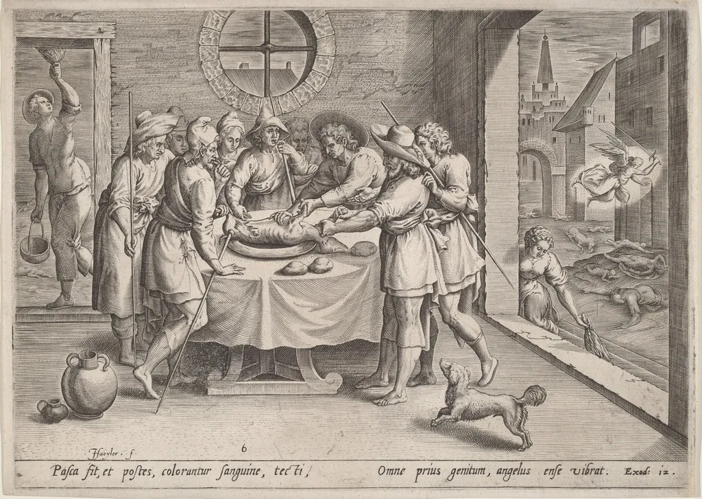 Preparation for the Passover, by Jan Sadeler I, ink, 1585