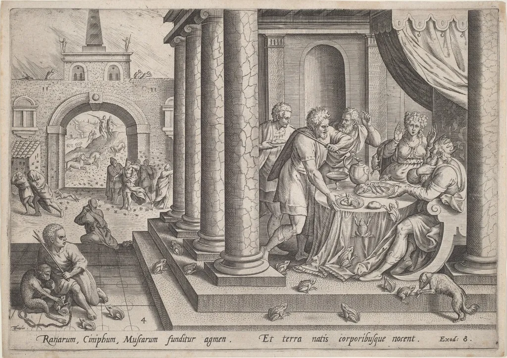The Plague of Frogs, by Jan Sadeler I, ink, 1585