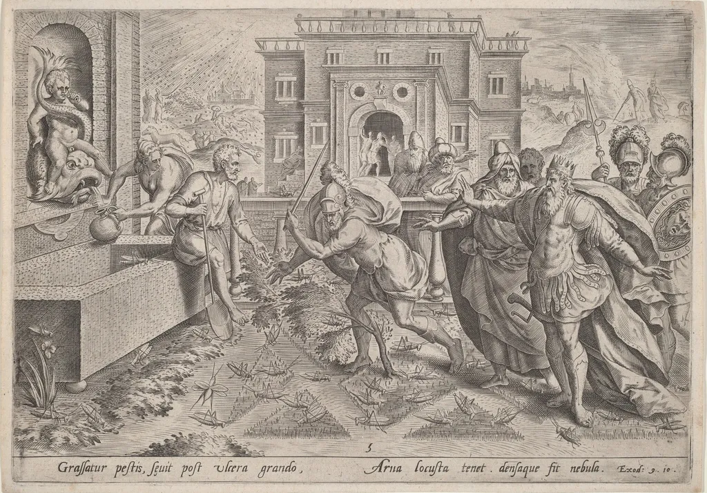 The Plague of Locusts, by Jan Sadeler I, ink, 1585