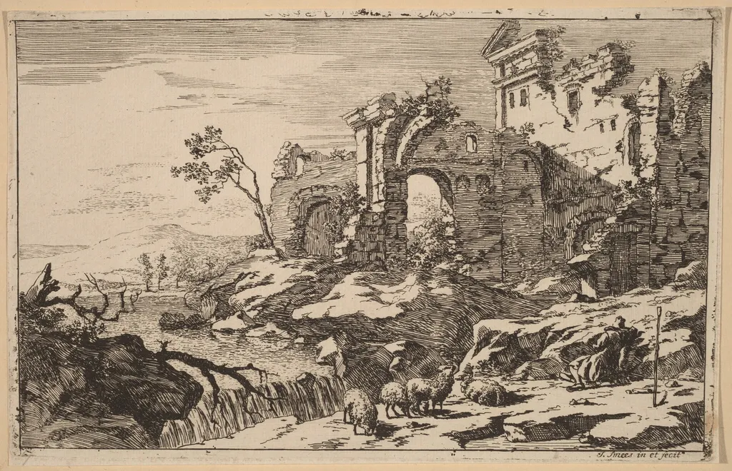 Sleeping Shepherd, by Jan Smees, ink, 1707