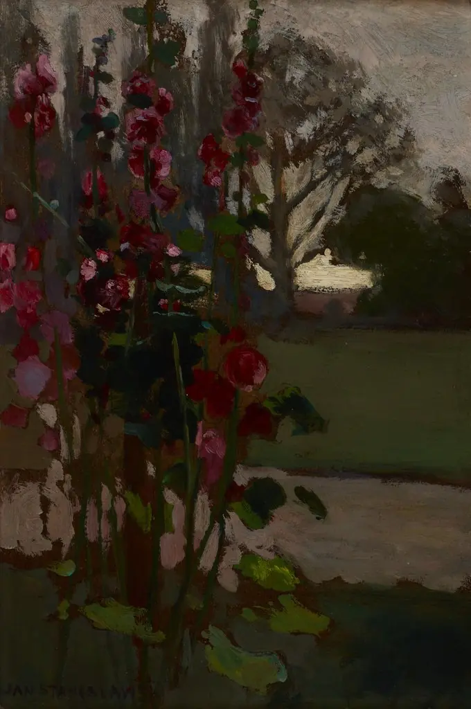 Hollyhocks – Polish Autumn, by Jan Stanisławski
