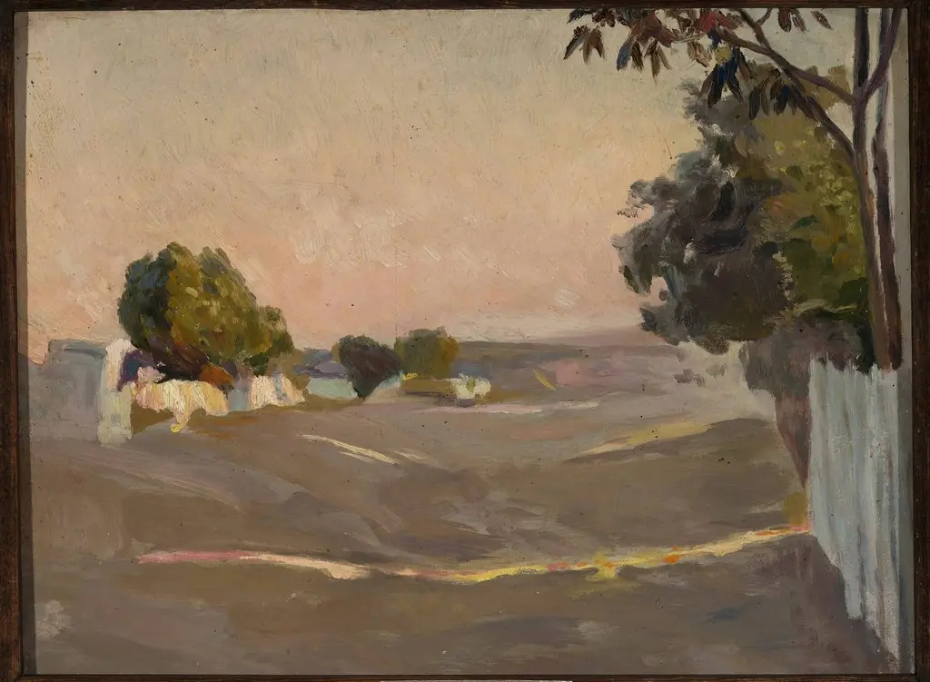 Landscape with houses and a fence, by Jan Stanisławski