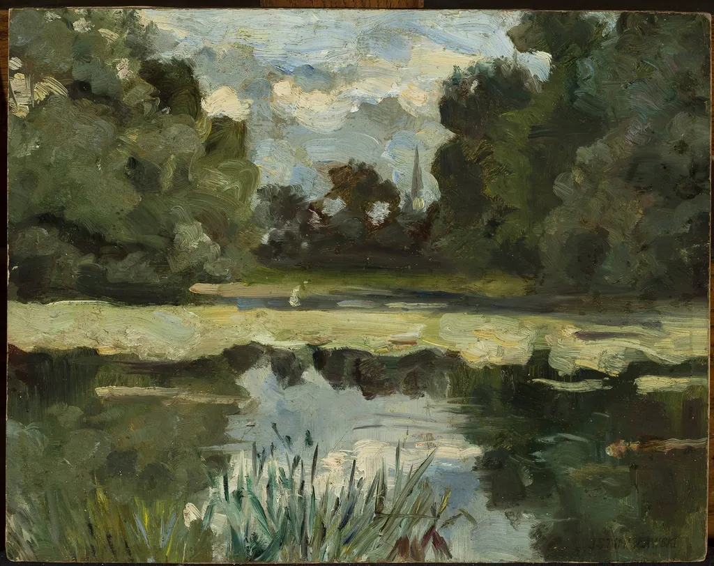 Park landscape with a pond, by Jan Stanisławski, oil, 1893