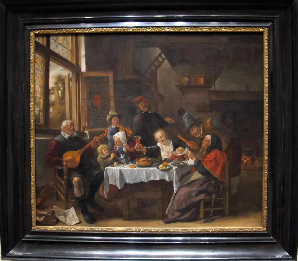 As the Old Sing, So Pipe the Young, by Jan Steen, oil, 1673