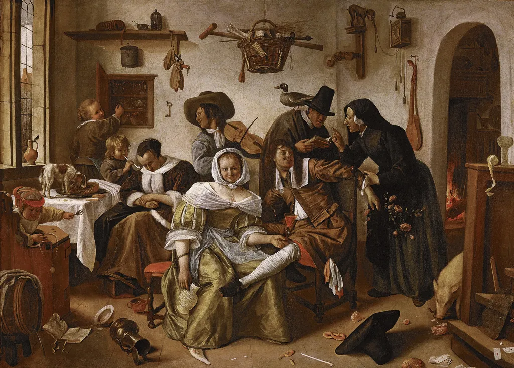 Beware of Luxury (“In Weelde Siet Toe”), by Jan Steen, oil, 1663