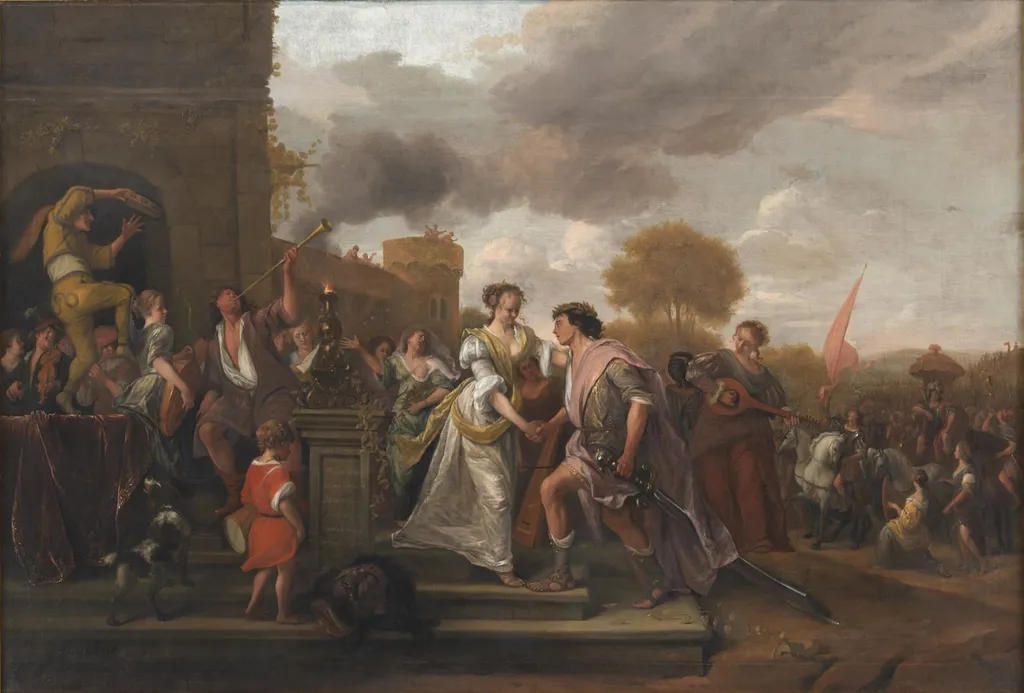 David Returning Victorious after Defeating Goliath and the Philistines, by Jan Steen, oil, 1671