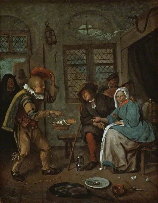 Interior with figures, by Jan Steen, oil, 1668