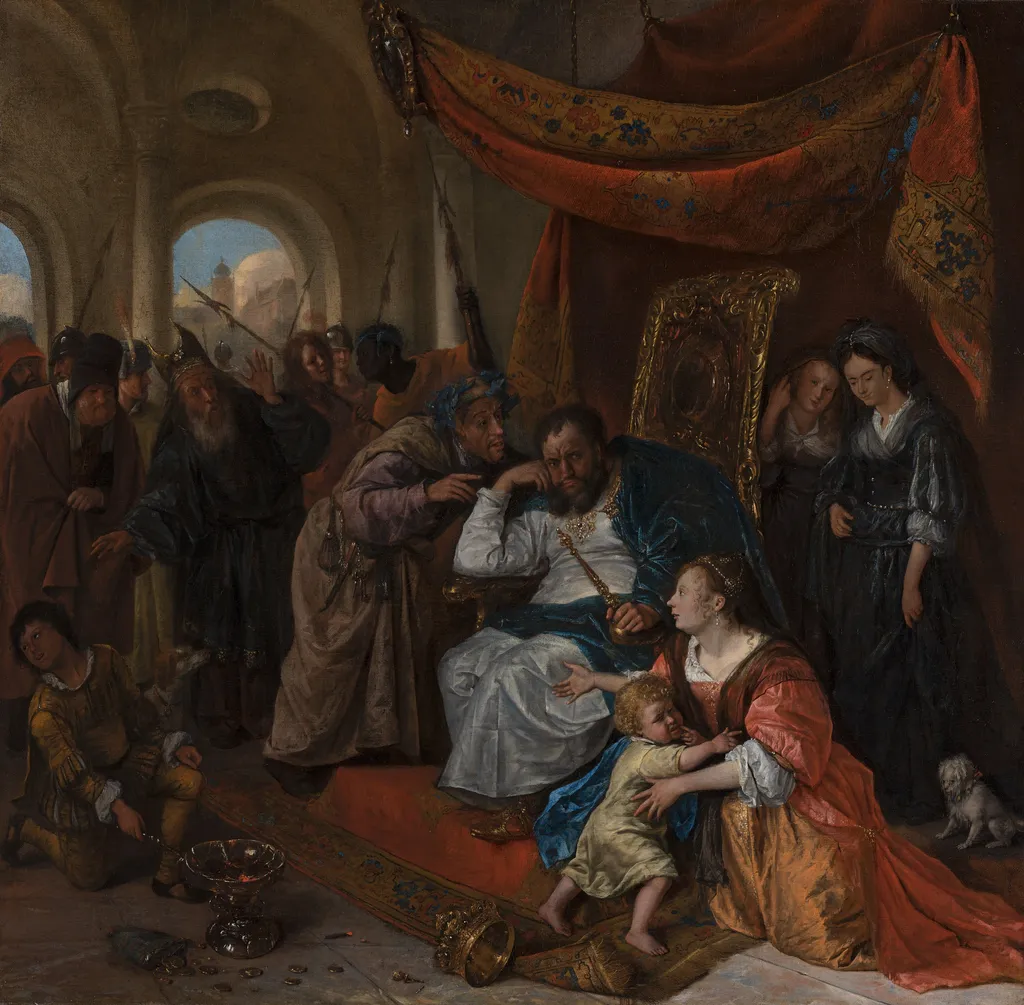 Moses and Pharaoh’s Crown, by Jan Steen, oil, 1670