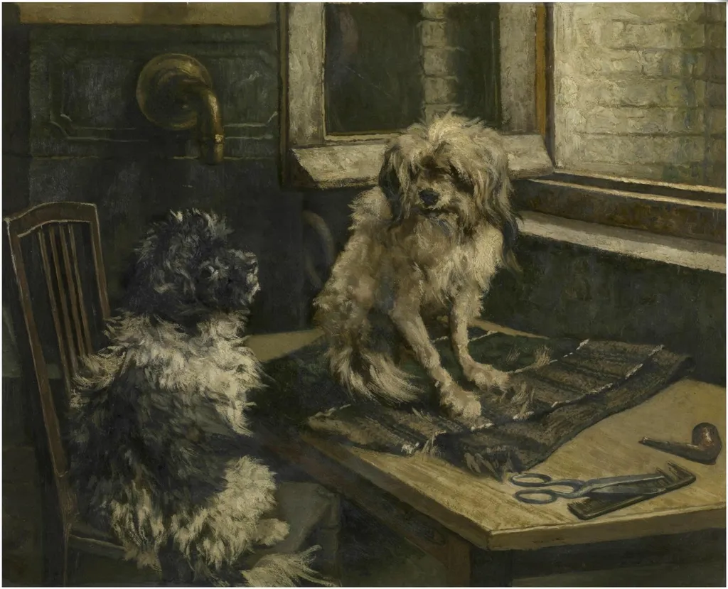 Dogs, by Jan Stobbaerts, oil, 1894