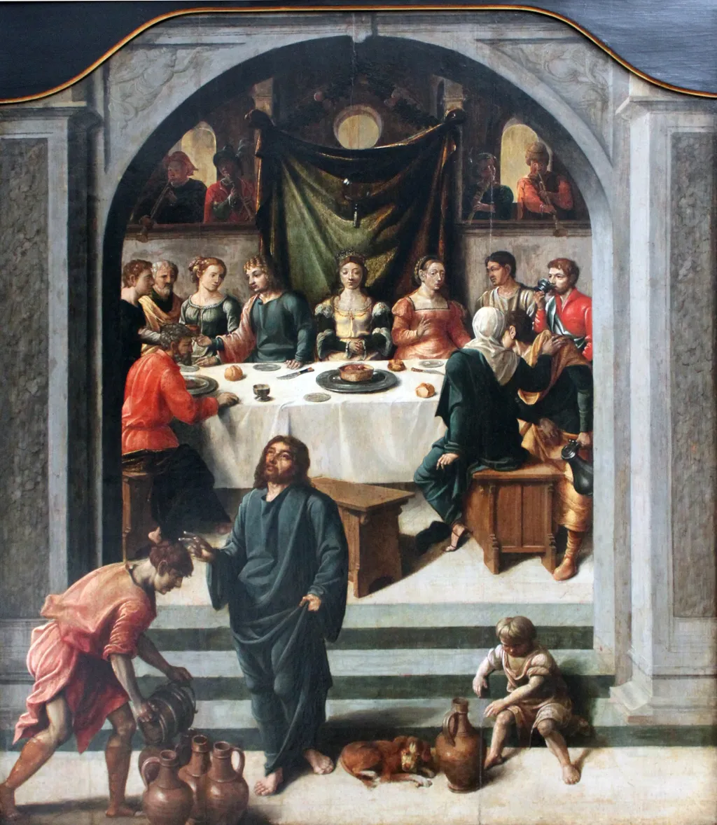 The Wedding at Cana, by Jan Swart van Groningen, paint, 1550