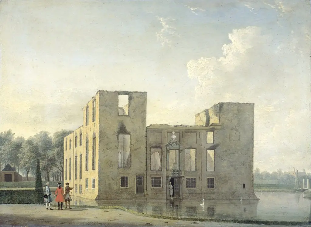 Rear View of Berckenrode Castle in Heemstede after the Fire, by Jan ten Compe