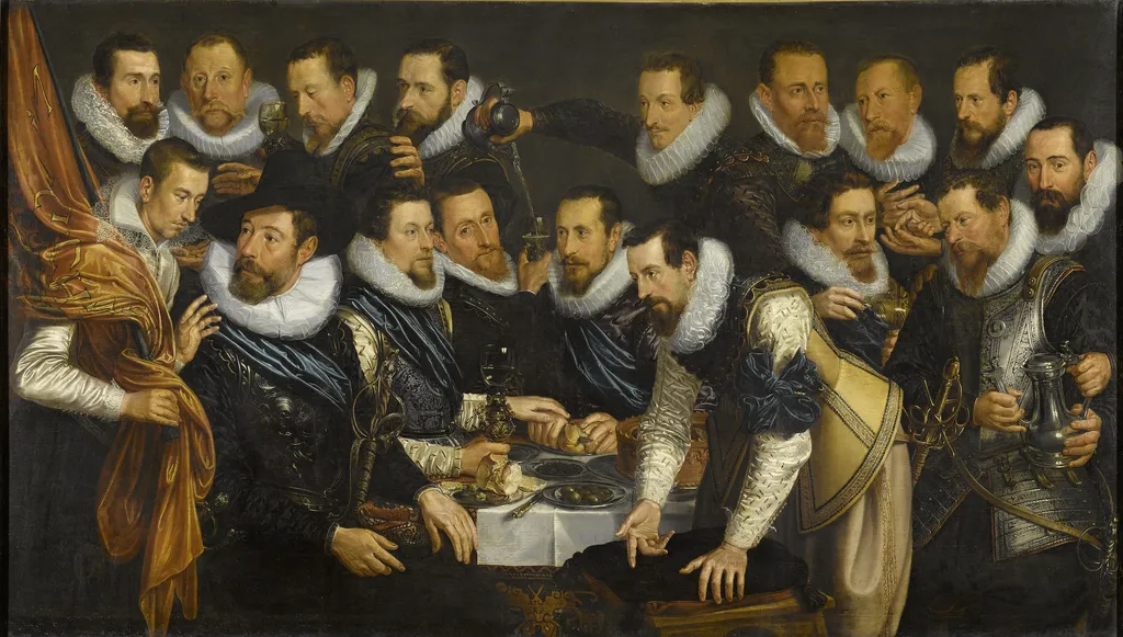 Officers and other civic guardsmen of the XIth District of Amsterdam, under the command of Captain Geurt Dircksz van Beuningen and Lieutenant Pieter Martensz Hoeffijser, by Jan Tengnagel, oil, 1613