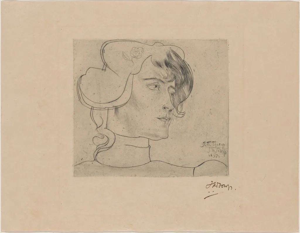 Head of a Woman (Marguérite Adolphine Helfrich), by Jan Toorop, ink, 1897