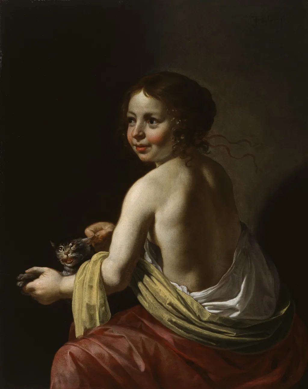Girl Teasing a Cat, by Jan van Bijlert, oil, 1630