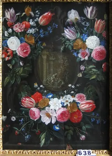 Cunună de flori cu Nașterea lui Isus (în registrul inventar: Nașterea Domnului și o cunună de flori), by Jan van cel Bătrîn Kessel