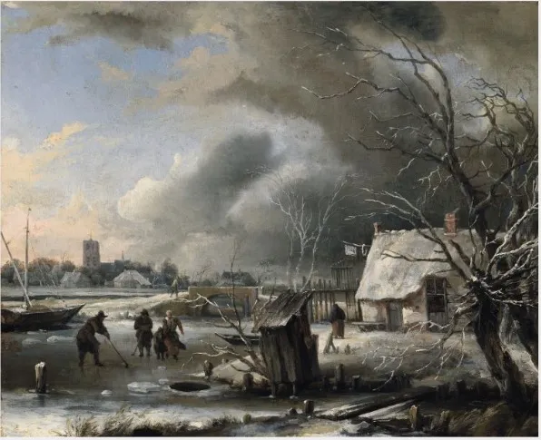 A River Scene in Winter, by Jan van de Cappelle, oil, 1653