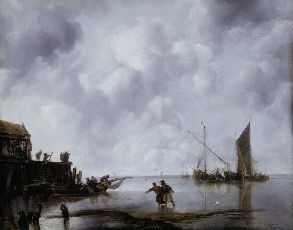 Fishing Boats in a Calm, by Jan van de Cappelle, oil, 1651