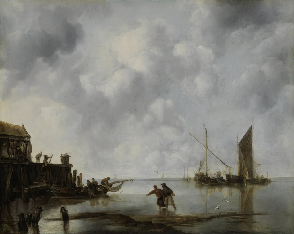 Fishing Boats in a Calm, by Jan van de Cappelle, oil, 1651