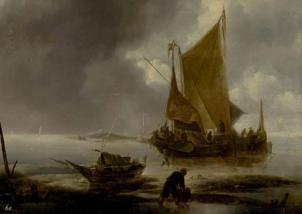 Seascape, by Jan van de Cappelle, oil, 1661