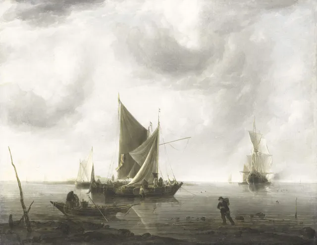 Ships at anchor on a quiet sea