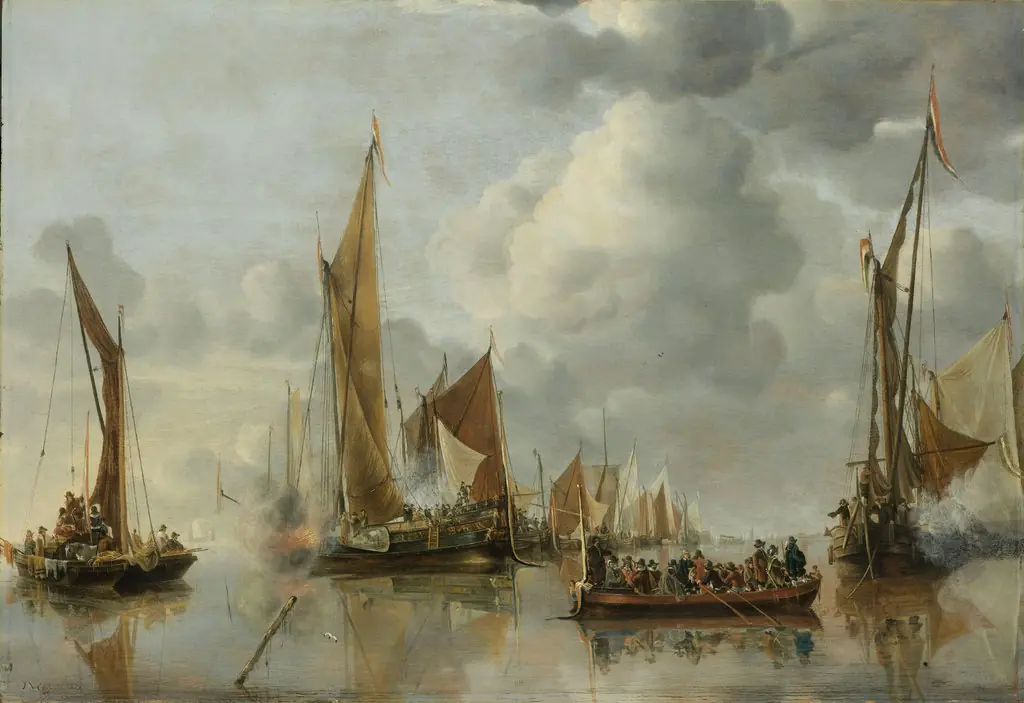 The Home Fleet Saluting the State Barge, by Jan van de Cappelle