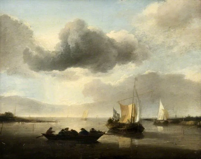 Vessels in the Mouth of a River, by Jan van de Cappelle, oil, 1655