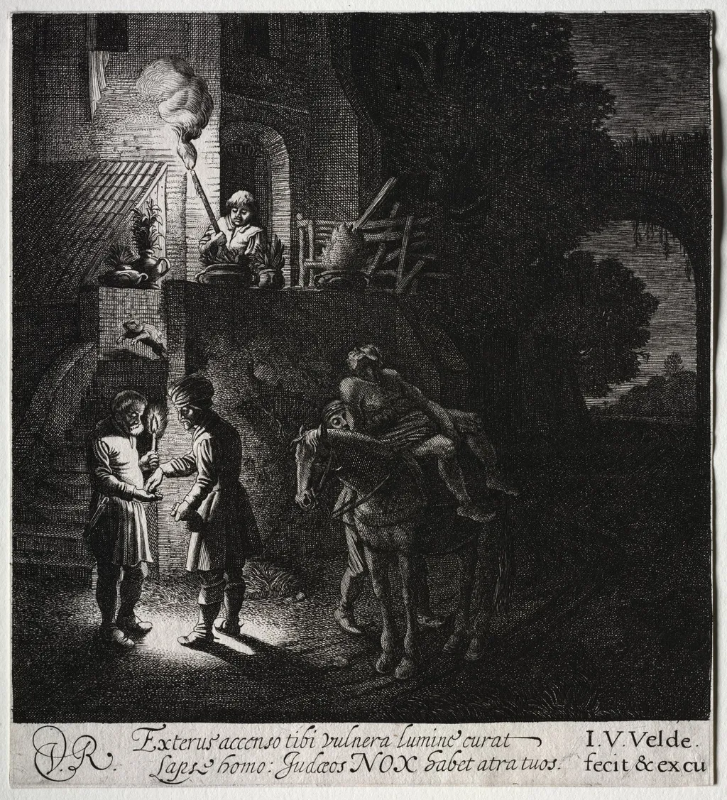 The Good Samaritan Paying the Innkeeper, by Jan van de Velde, 1628
