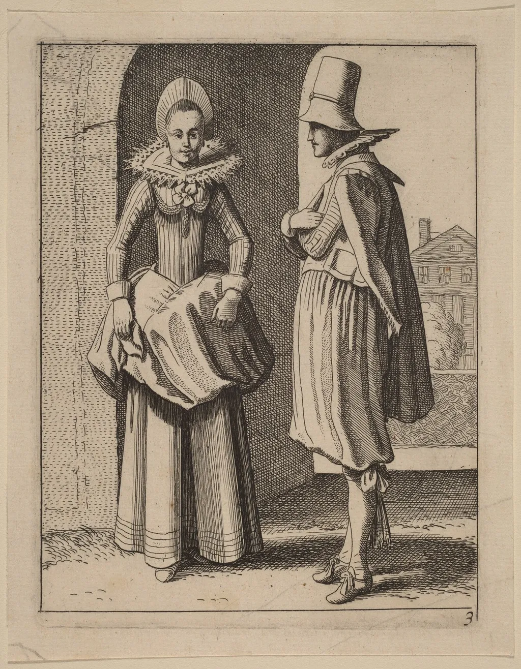 Two Figures in Costume, by Jan van de Velde, ink, 1617