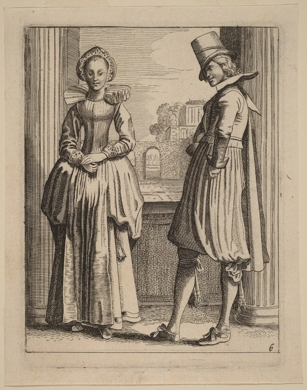 Two Figures in Costume, by Jan van de Velde, ink, 1617