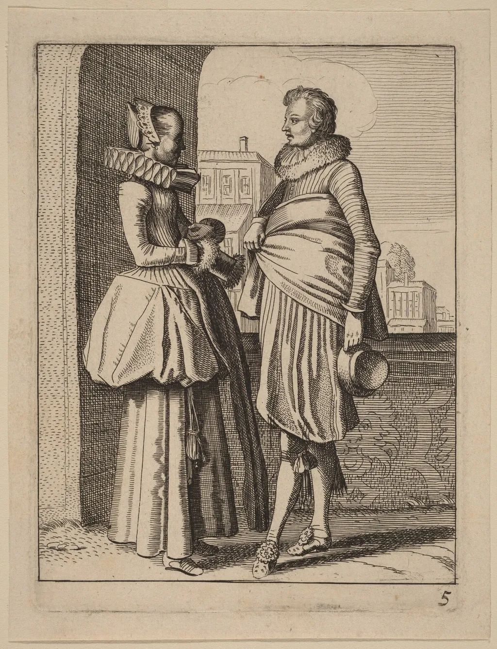Two Figures in Costume, by Jan van de Velde, ink, 1617