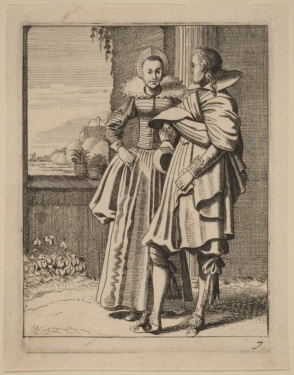Two Figures in Costume, by Jan van de Velde, ink, 1617