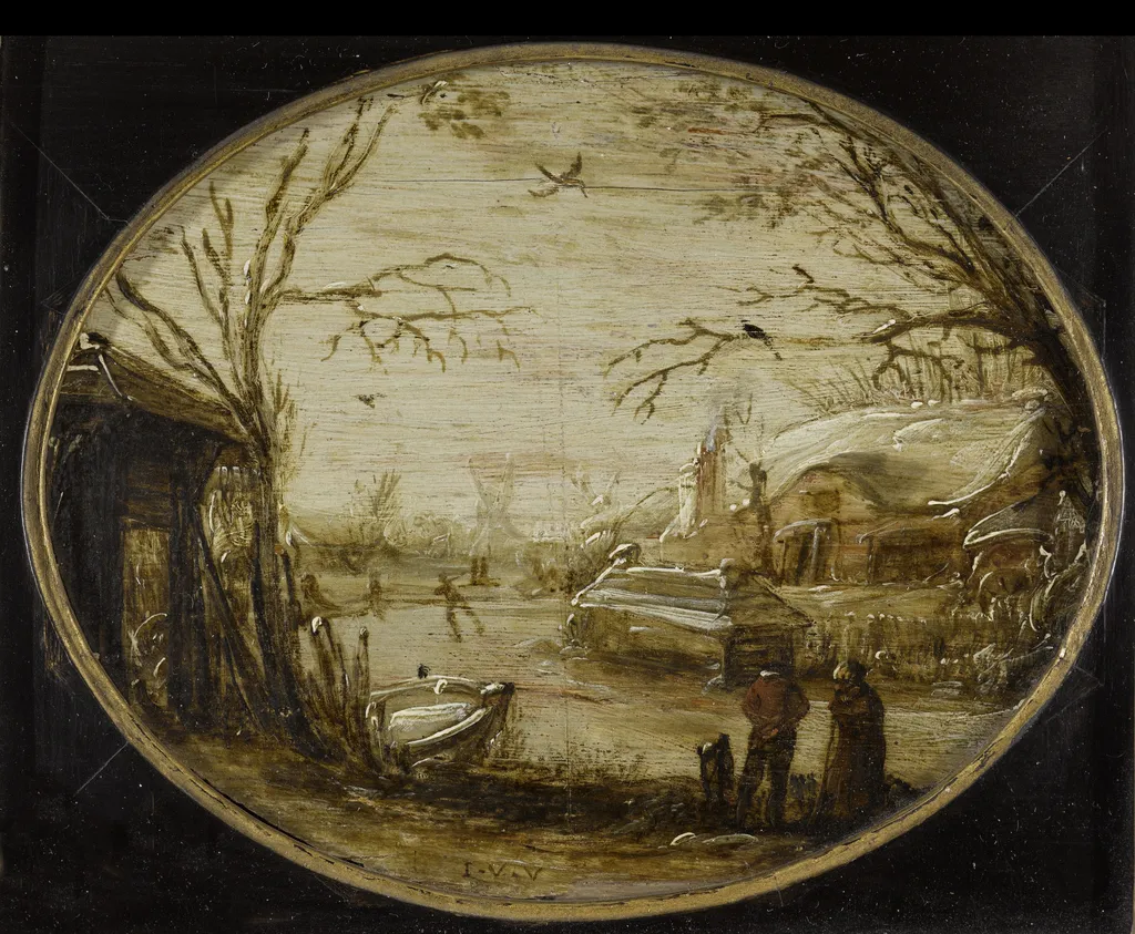 Winter landscape, by Jan van de Velde, oil, 1625