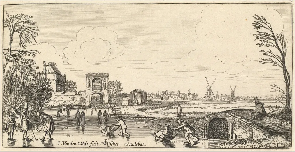 Winter Landscape, by Jan van de Velde, ink, 1617