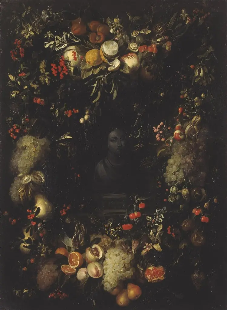 Bust of the Virgin Framed with a Garland of Fruit, by Jan van den Hecke