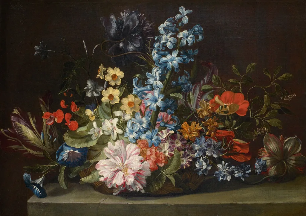 Flower basket, by Jan van den Hecke, oil, 1650