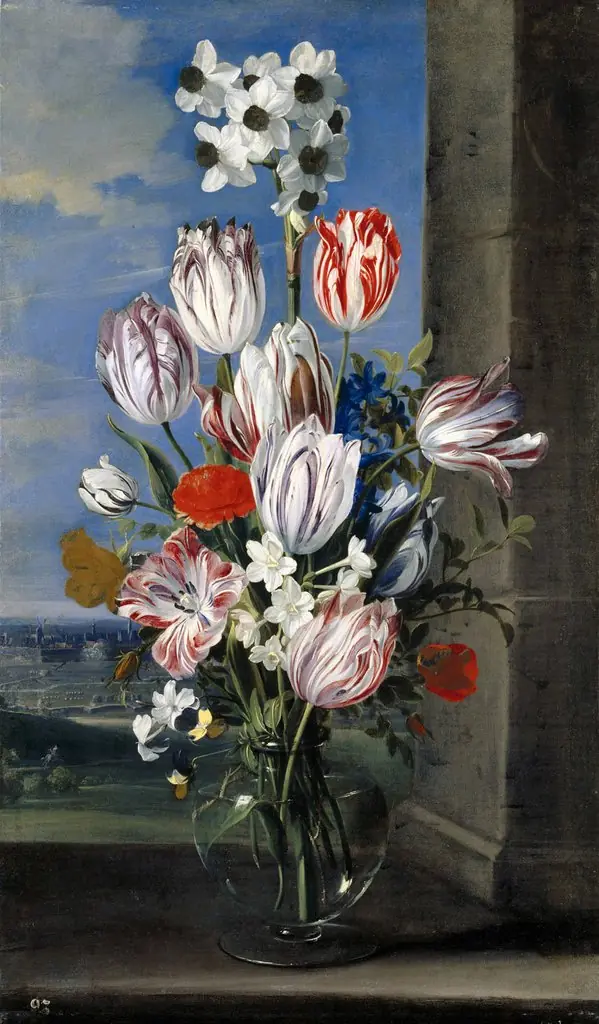 Flowers in a Vase with the Siege of Gravelingen