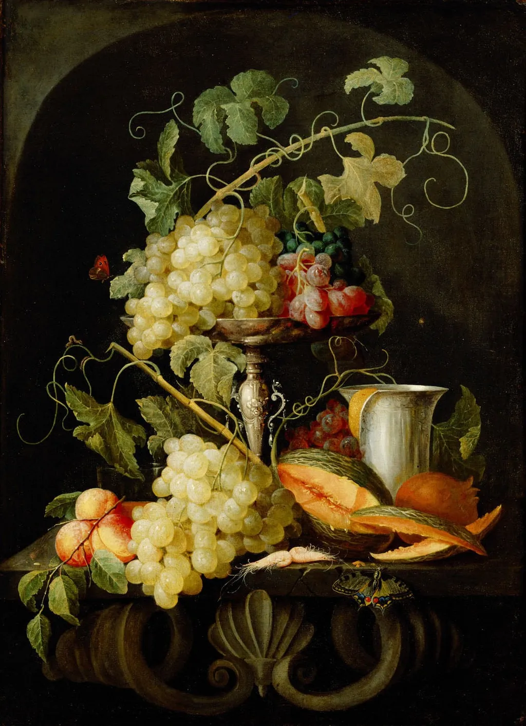 Still life with fruit, by Jan van den Hecke, oil, 1655