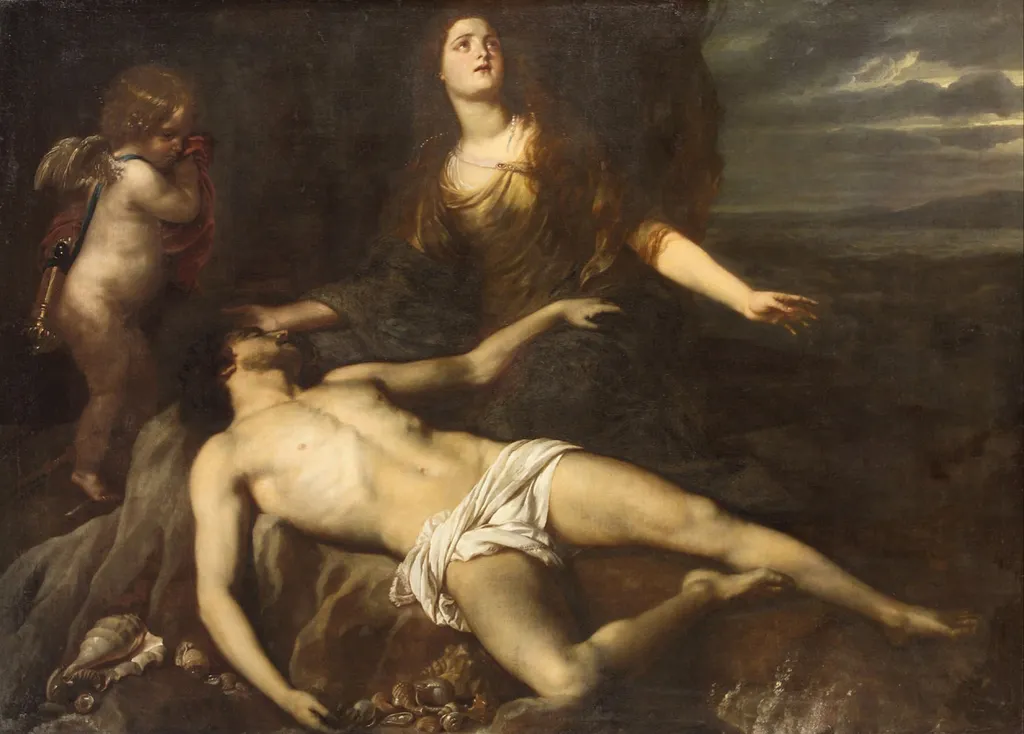 Hero laments the dead Leander, by Jan van den Hoecke, color, 1635