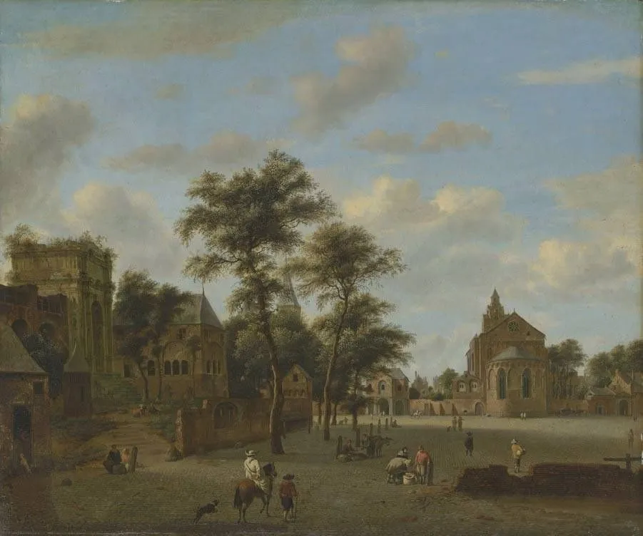 A Square with Four Cologne Churches, by Jan van der Heyden, oil, 1665
