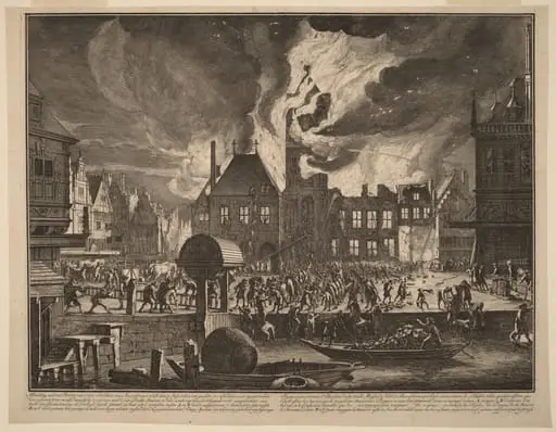 Burning of the Old Amsterdam Town Hall, by Jan van der Heyden
