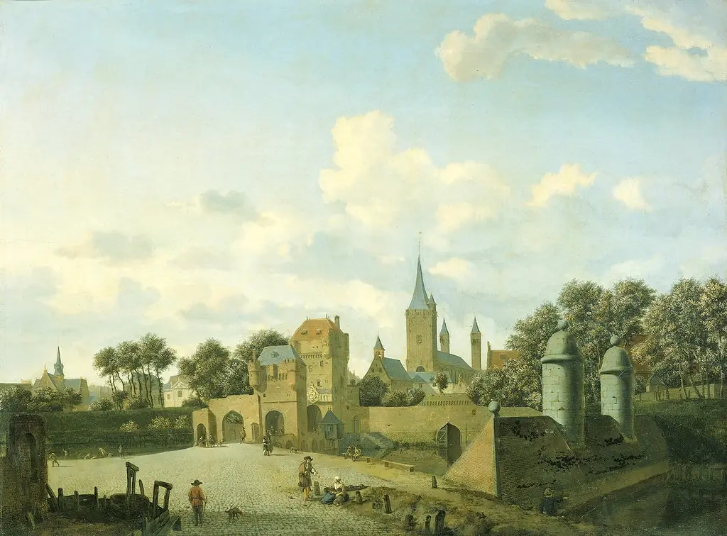 The church of St. Severin in Cologne in a fantasy setting, by Jan van der Heyden